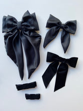 Load image into Gallery viewer, Large Black Velvet Hair Bow with Tails
