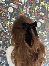 Load image into Gallery viewer, Large Black Velvet Hair Bow with Tails
