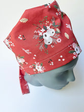 Load image into Gallery viewer, Winter Floral Red Large Scrub Cap
