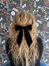 Load image into Gallery viewer, Large Black Velvet Hair Bow with Tails
