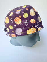 Load image into Gallery viewer, Fall Pumpkins on Purple Scrub Cap
