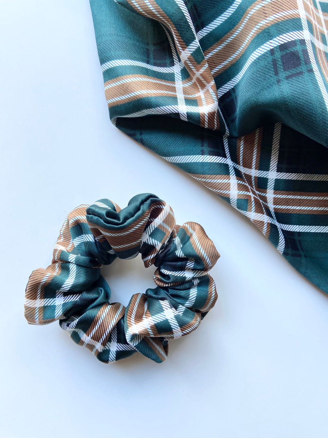 Large Green Plaid Satin Scrunchie