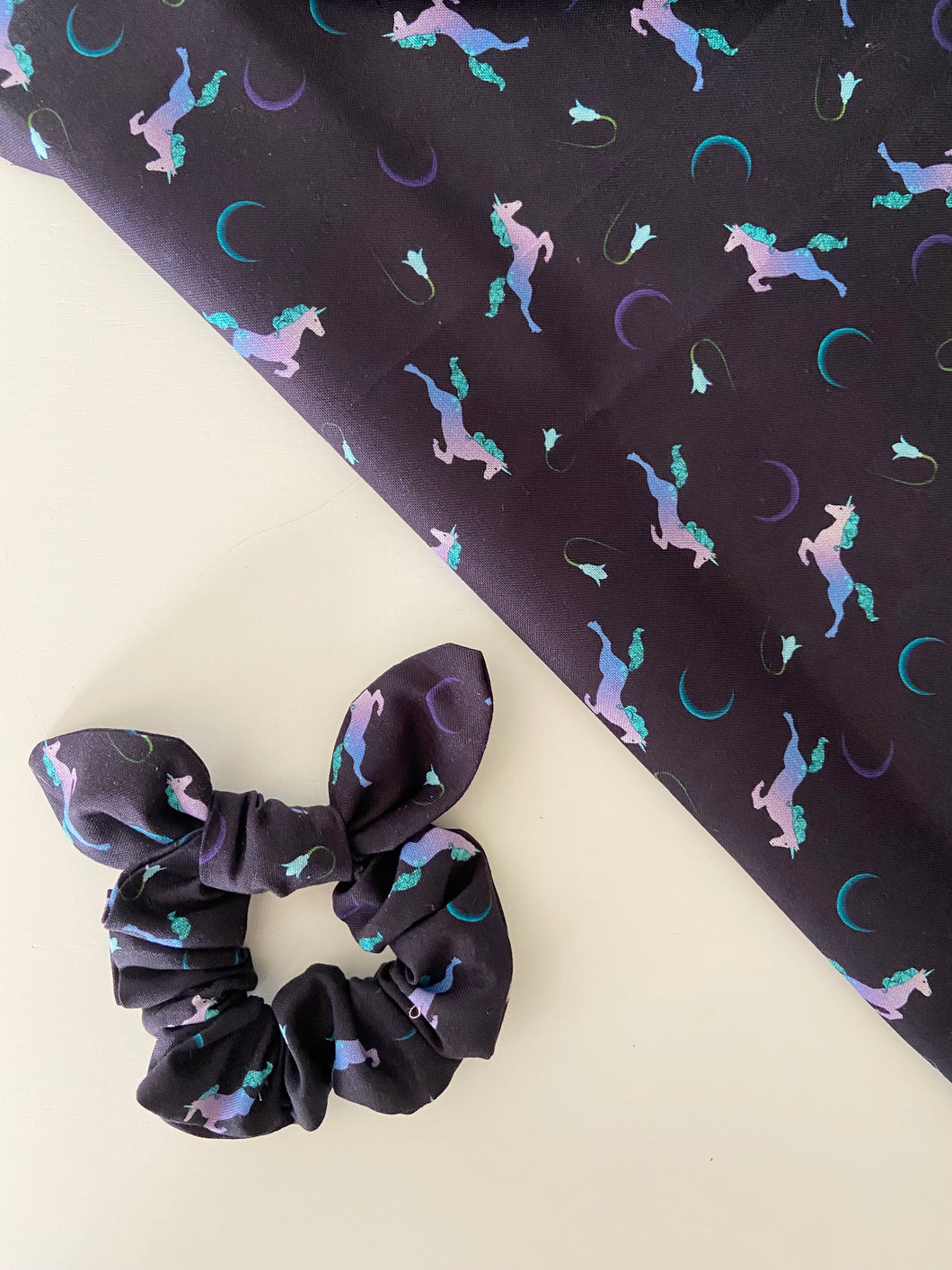 Navy Unicorn Scrunchie with Bow