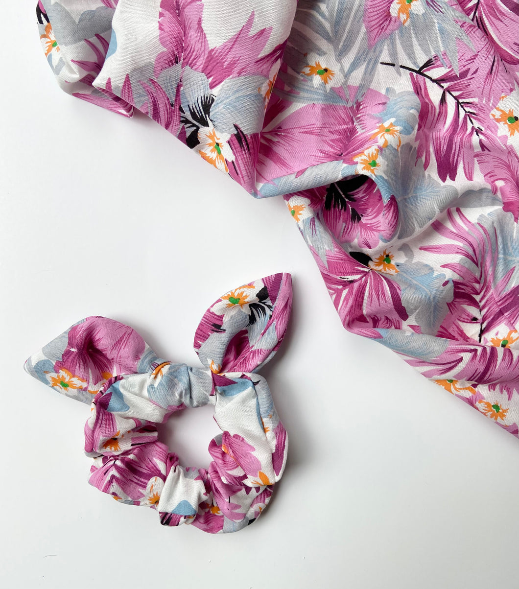 Pink Tropical Scrunchie with Bow