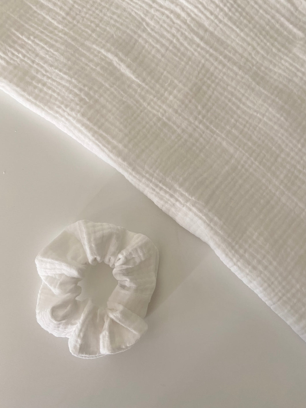 White Cotton Gauze Scrunchie