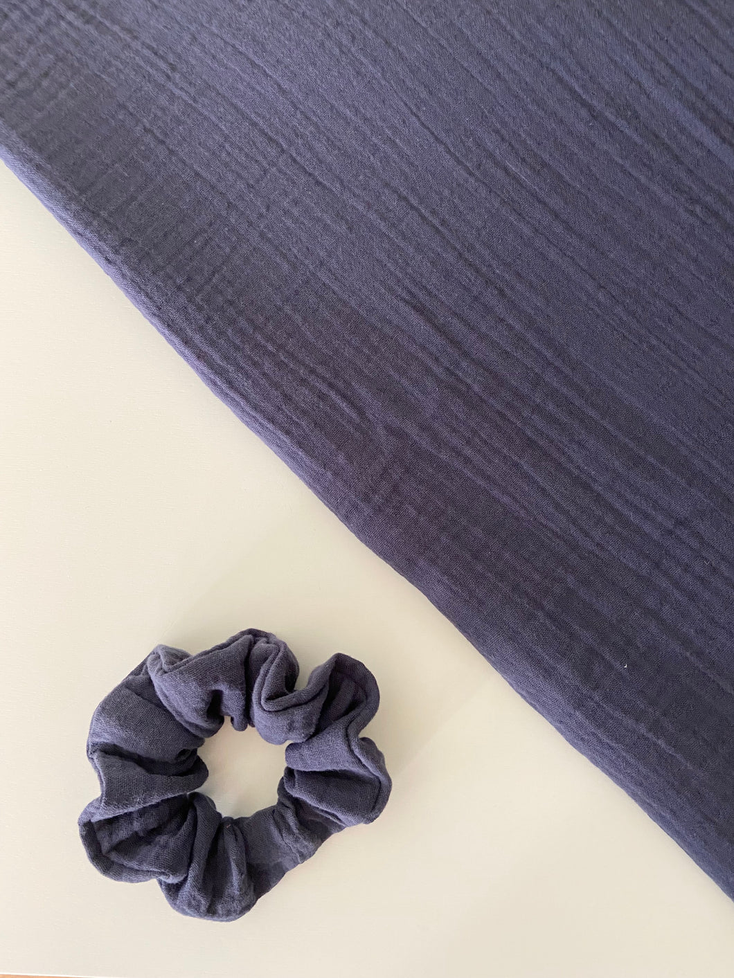 Navy Cotton Gauze Scrunchie