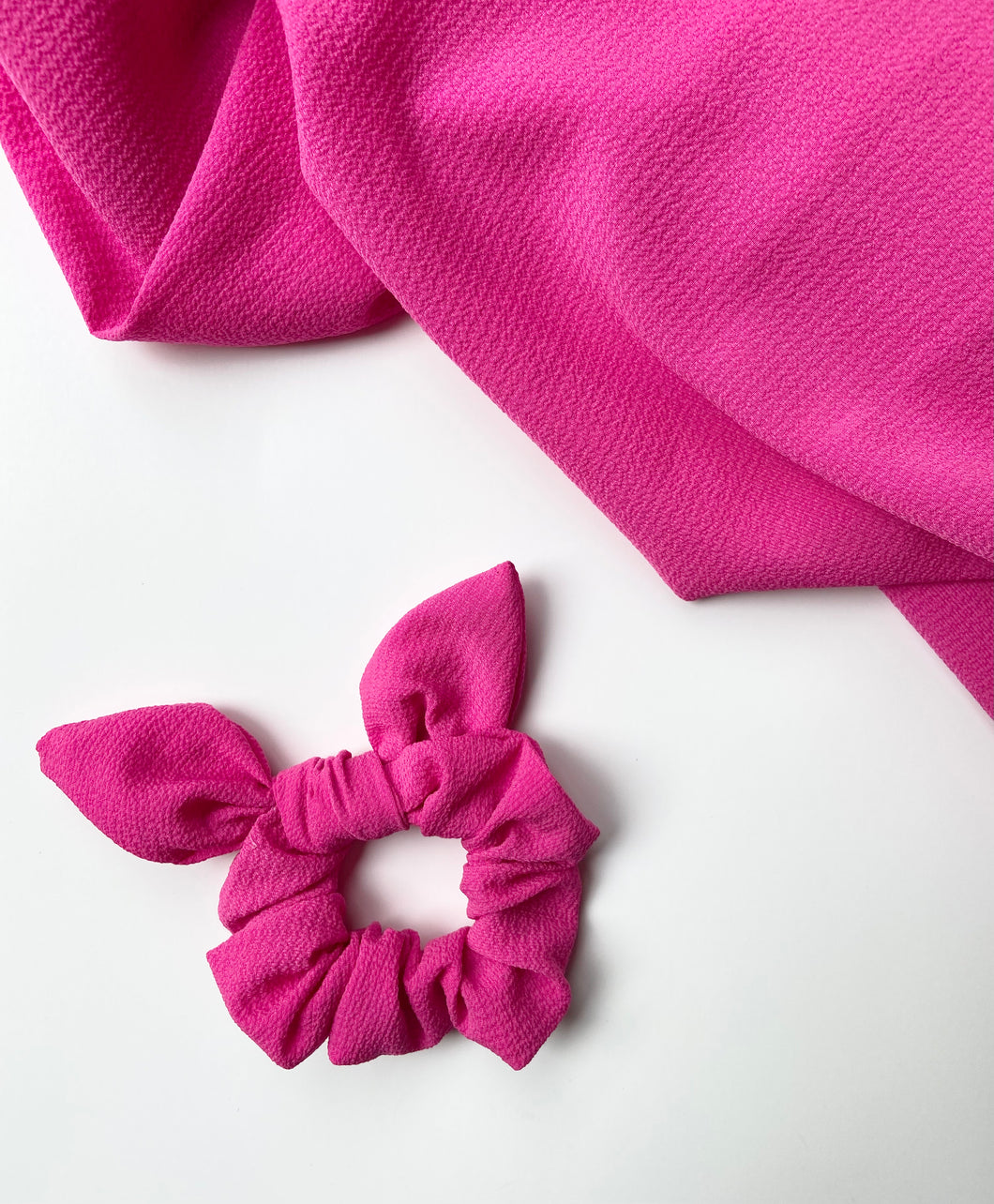 Electric Pink Textured Scrunchie with Bow