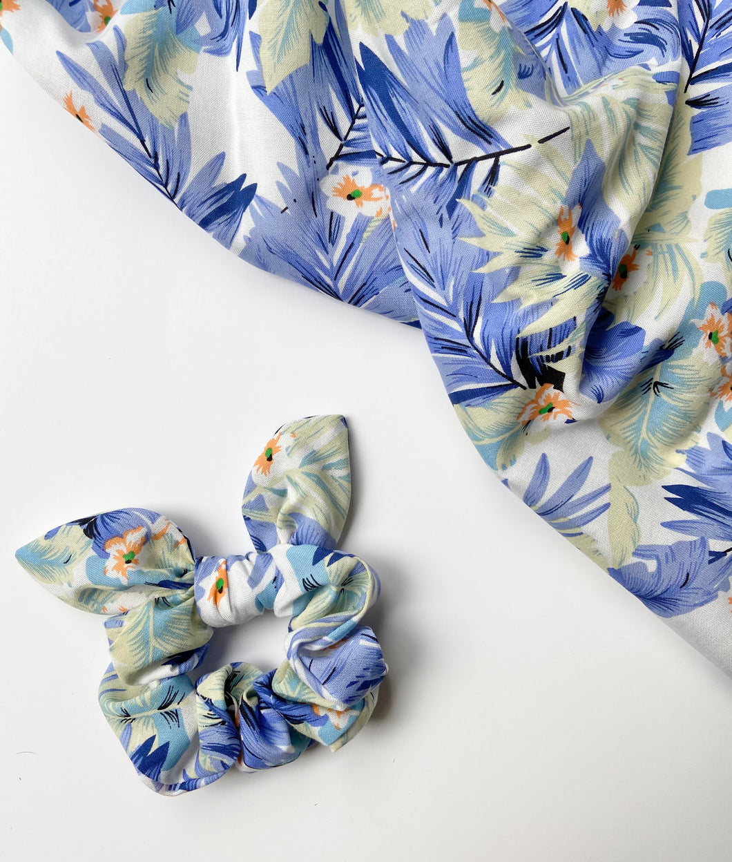 Blue Tropical Scrunchie with Bow