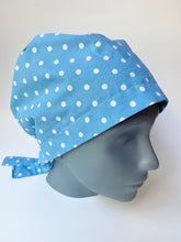 Load image into Gallery viewer, Light Blue Polka Dot Large Scrub Cap
