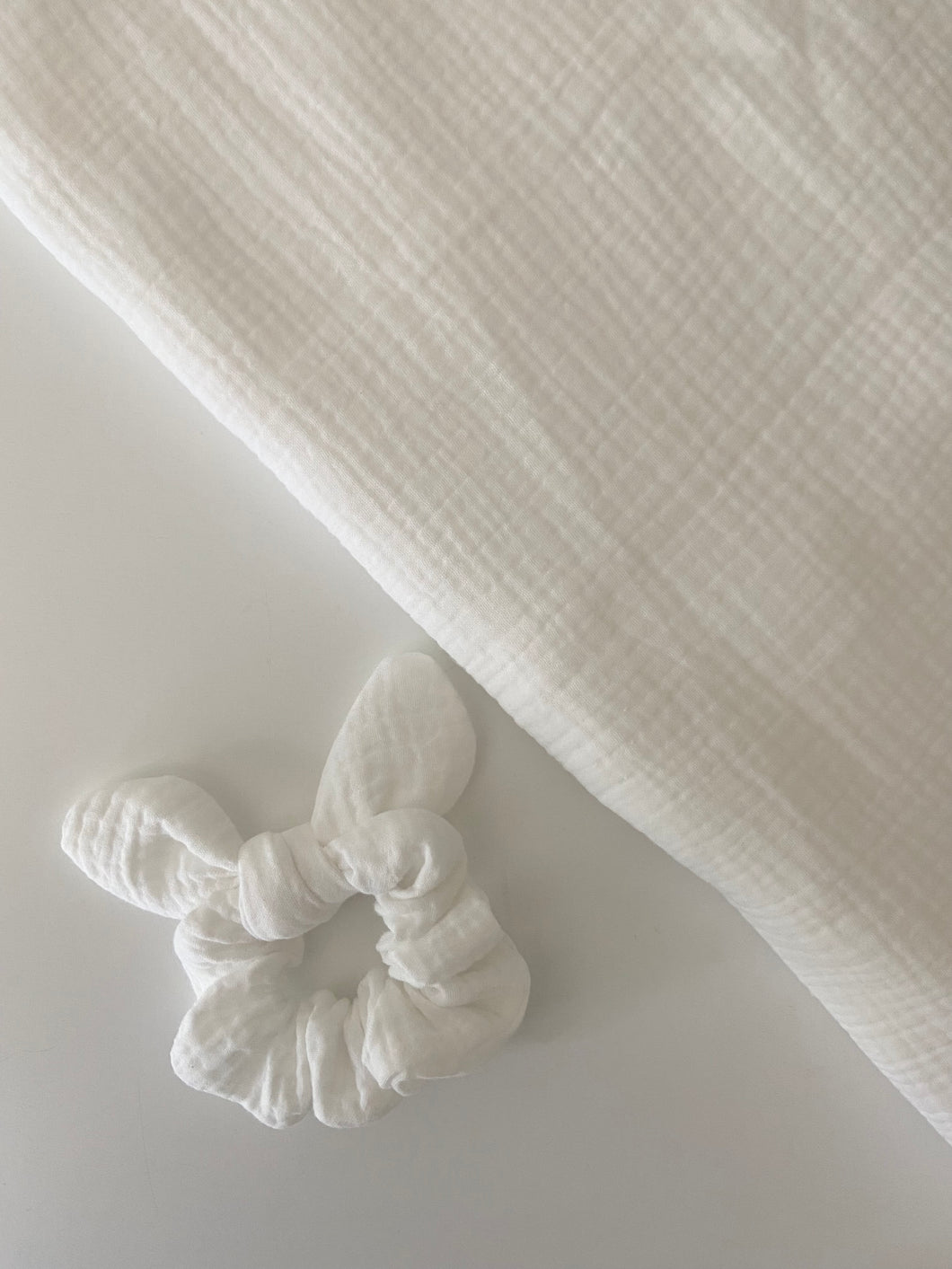 White Cotton Gauze Scrunchie with Bow