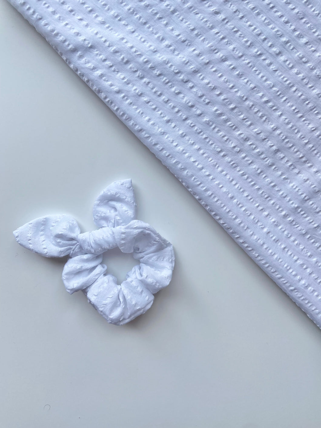 Ruffled White Scrunchie with Bow