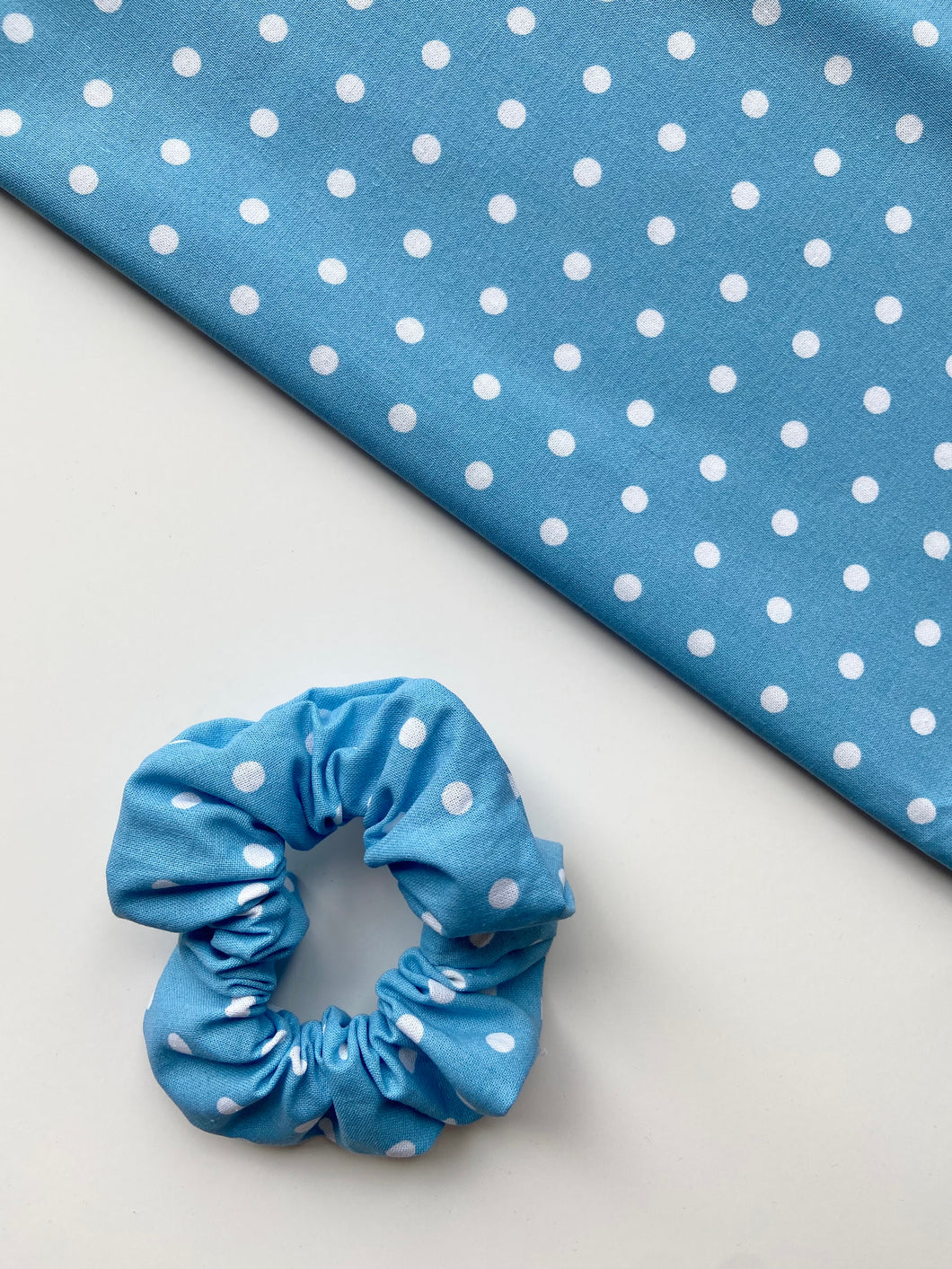 Light Blue White Dots Scrunchie