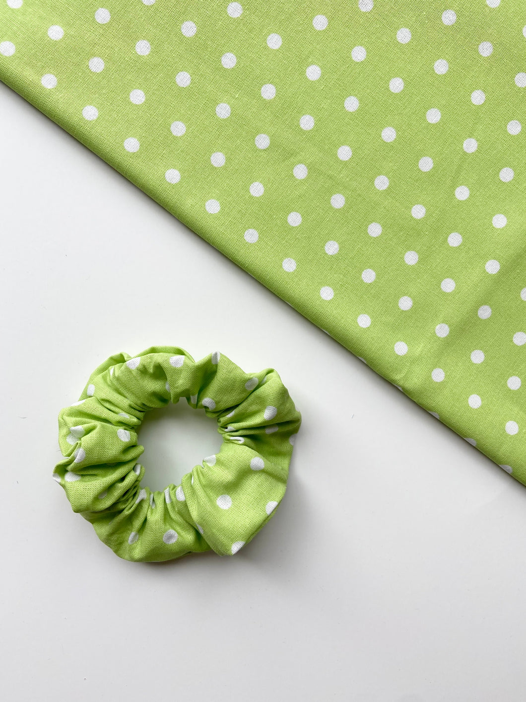 Light Green White Dots Scrunchie