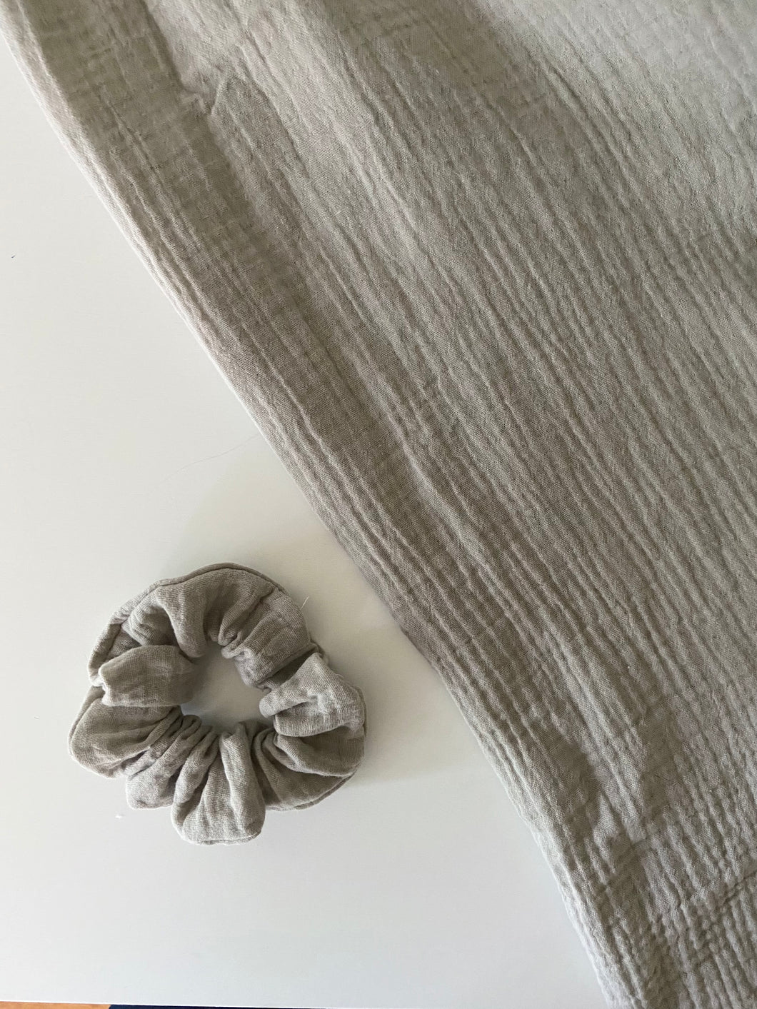 Grey Cotton Gauze Scrunchie