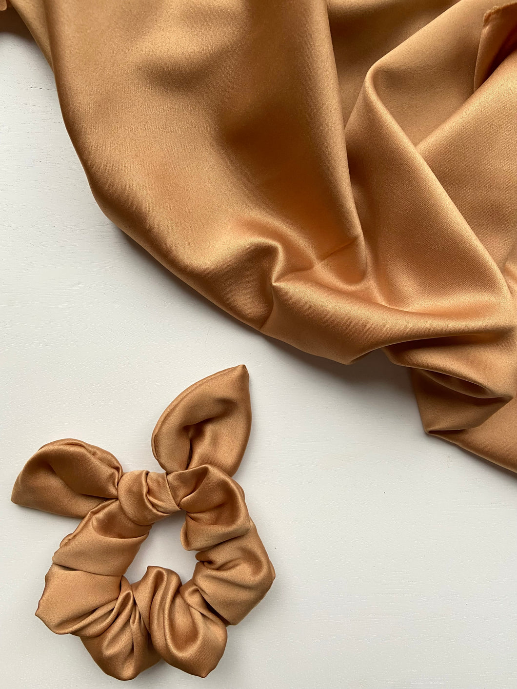 Caramel Satin Scrunchie with Bow