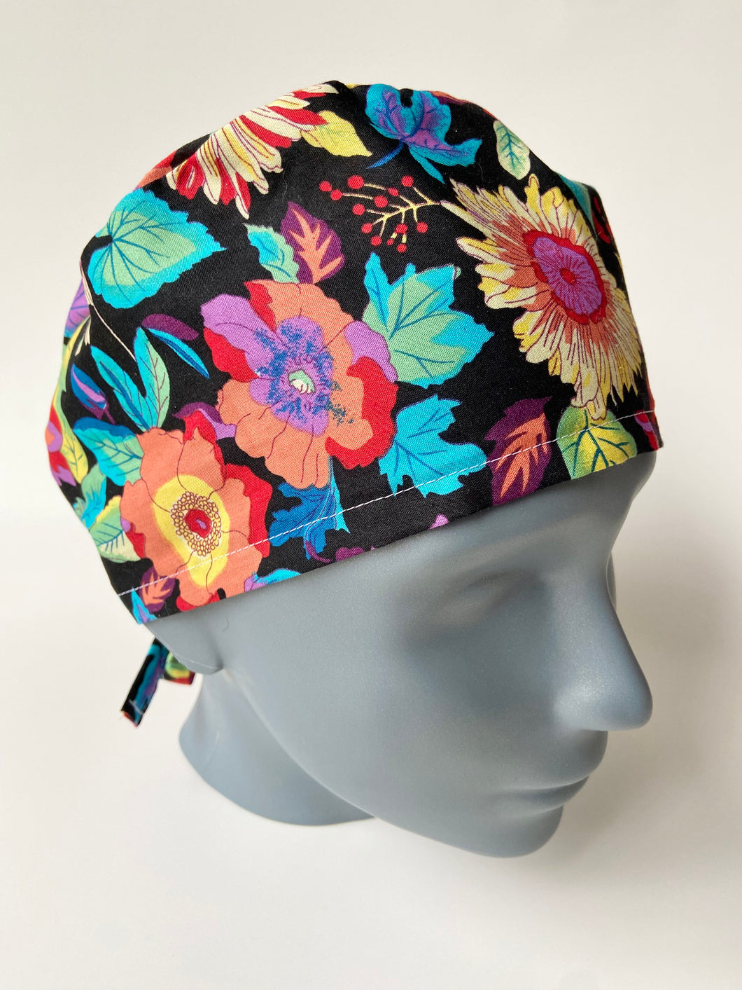 Dark Floral Scrub Cap
