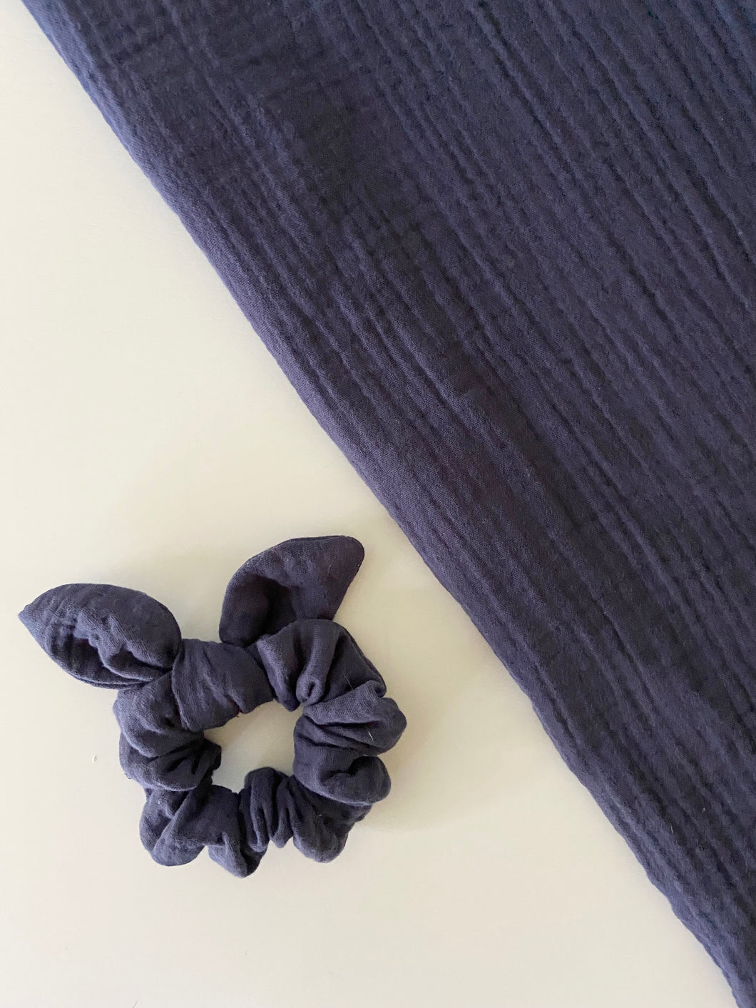 Navy Cotton Gauze Scrunchie with Bow